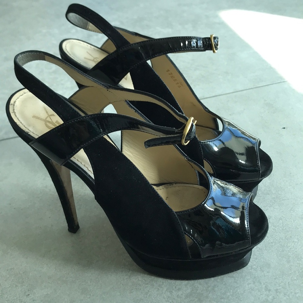 YSL black suede and patent heels size 36